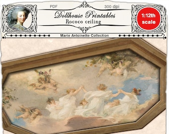 DOLLHOUSE CEILING Printable elegant Rococo Painted Ceiling Centerpiece Plaster ceiling and Crown molding for 1/12 Miniature decor