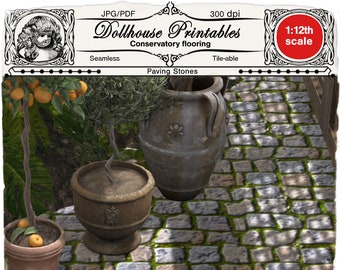 Dollhouse 1/12 Printable floor Conservatory flooring Paving stones Garden pavement Weathered stone Digital Download  Miniature garden Patio