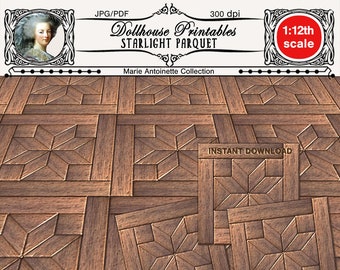 DIORAMA FLOORING Elegant Starburst PARQUET Vintage miniature wood floor Printable wooden floor download for 1/12 Dollhouse Diy Crafts