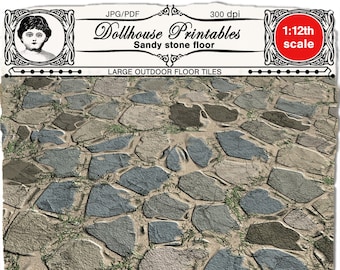 1/12 Printable Coastal Outdoor flooring Sandy flag stone floor tiles for Medieval and Modern scenes, Landscaping for Dollhouse Diorama