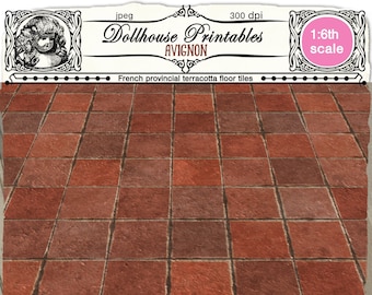 SPANISH TILES Rustic flooring Printable Terracotta floor tiles Download for 1/6 Dollhouse Indoors/Outdoors  Booknook  Roombox Diorama