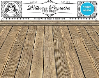 DOLLHOUSE Printable wood floor Rustic wooden flooring 1/12th scale Miniature PARQUET Digital sheet download for doll's house roombox diorama