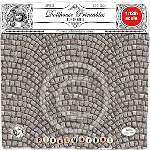 Printable miniature flooring Instant download Book nook DIY Curved COBBLESTONE floor tiles Parisian street pavement for doll&#39;s house diorama