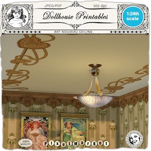 Puppenhaus DECKEN TAPETE Druckbare Jugendstil Miniatur Decke zum Downloaden für 1/24 Arts & Crafts Puppenhaus Diorama Roombox