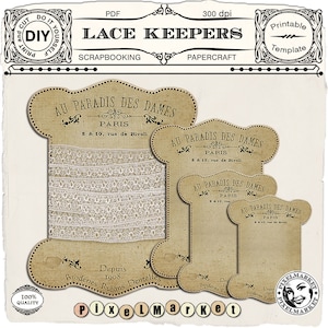 Afdrukbare kant en lint Keepers opslag kaart draad Spool kaart Floss Keeper Instant Download Sepia Shabby stijl Franse Vintage Ad k06