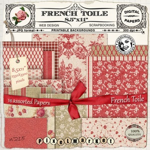 Toile de Jouy digitale PAPIEREN, realistische Franse toile-stoftextuur, afdrukbare download, scrapbookingpapier, DIY Papercraft, blogontwerp 215