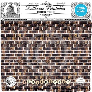 1/12 Brick Wallpaper Printable brown brick tiles for Model Buildings & Train Scenery, Architectural model, Dollhouse, Diorama, Roombox