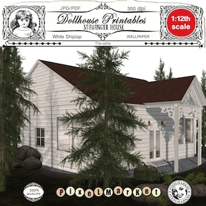 DOLLHOUSE white SHIPLAP wallpaper Miniature SIDING Printable clapboard Wooden plank Download for 1/12 Shelf insert Book nook Diorama Roombox