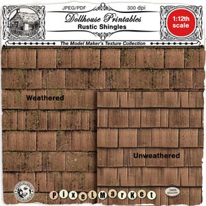 1/12 Rustic Dollhouse Roofing - Miniature Roof Shingles Printable Set – Weathered and Unweathered Fairy Cottage Roof - Instant Download