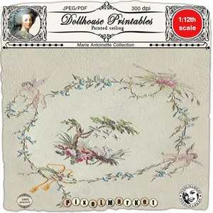 Dollhouse printable 1700s PAINTED CEILING with flowers garland & putti Download for 1/12 miniature doll&#39;s house booknook diorama roombox