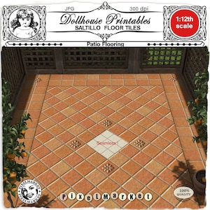 DOLLHOUSE 1/12 Flooring Terracotta Spanish floor tiles Mexican Saltillo tiles Printable sheet Digital download Miniature outdoors  Patio
