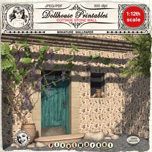 Dollhouse wallpaper Miniature COTTAGE STONE WALL Printable sheet 1/12th Stone wall tiles Digital download for doll&#39;s house diorama roombox