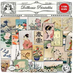 Miniature JAPANESE Wand Kunst Druck VORLAGE Druckbares traditionelles japanisches Ukiyoe Poster-Download für 1/12 Puppenhaus Diorama Roombox Booknook