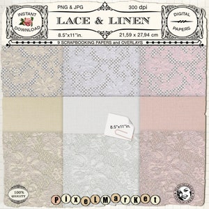 LACE y LINEN Superposiciones Digital TRANSPARENT Papeles de Fondo Texturizado para Fotógrafo Scrapbooking CardMaking Rosy Beige White Pink Pack01