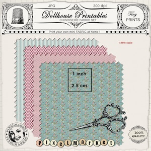 SET DI TESSUTI STAMPABILI per stampe in tessuto Chinoiserie in miniatura in scala trimestrale Fogli digitali Download stampabile per 1/48 Dollhouse Roombox