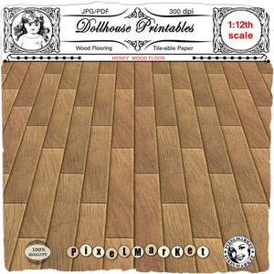 DOLLHOUSE PRINTABLES  Miniature Wood floor PARQUET wallpaper Light wooden flooring Digital sheet download for 12 scale roombox diorama