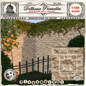 Dollhouse wallpaper Miniature OLD STONE WALL Printable sheet Antique wall tiles Sheet download for doll&#39;s house diorama roombox book nook