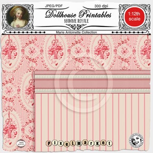 Casa delle bambole francese SFONDI E BORDI rosa Set "Madame Royale" Scarica carta da parati in miniatura stampabile per 1/12 del libro angolo diorama roombox