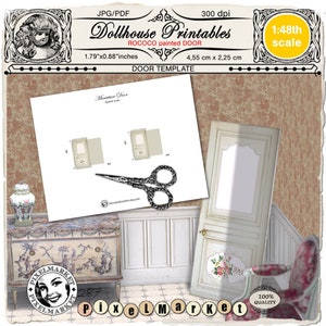 Dollhouse miniature 1:48th DOOR PRINTABLE TEMPLATE download Roccoco painted door for dolls house diorama roombox book nook shelf insert