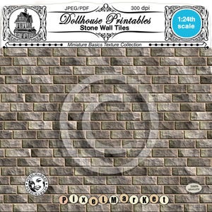 DOLLHOUSE PRINTABLE Stone tiles wallpaper Old gray stone wall Building texture Instant download for 1/24th scale miniature diorama roombox