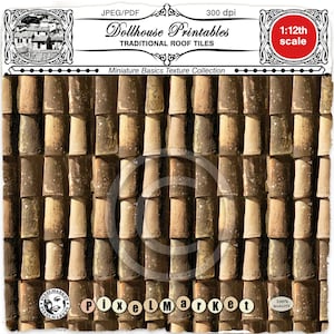 Op de afbeelding: Een printbaar digitaal papier met een naadloos patroon van traditionele terracotta dakpannen. De pannen zijn in een verspringend patroon gerangschikt, waardoor een realistische en textuurrijke uitstraling ontstaat. Het papier is ontworpen voor poppenhuisprojecten en is op schaal 1:12.