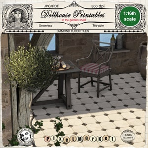 Dollhouse FLOORING Antique cabochon floor tiles printable checkered floor Digital Download for 1/16 miniature green house conservatory