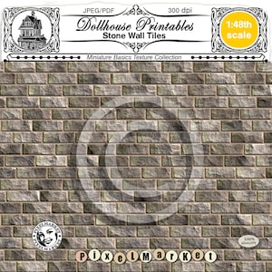 1/48 DOLLHOUSE Printable Brick wallpaper Weathered Gray Stone Wall Tiles Building texture for Diorama Roombox Booknook Instant download