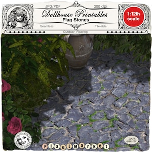 Miniature FLAG STONE FLOOR paving  1/12 Printable Outdoor stone Flooring Garden Paver Sheet Download for Dollhouse Diorama Booknook Roombox