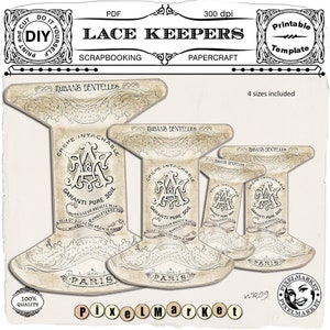 SPITZENHALTER Druckvorlage Französisch Vintage KEEPERS für Band, Faden, Zahnseide Speicherkarte Nähaufbewahrung Sofortiger download