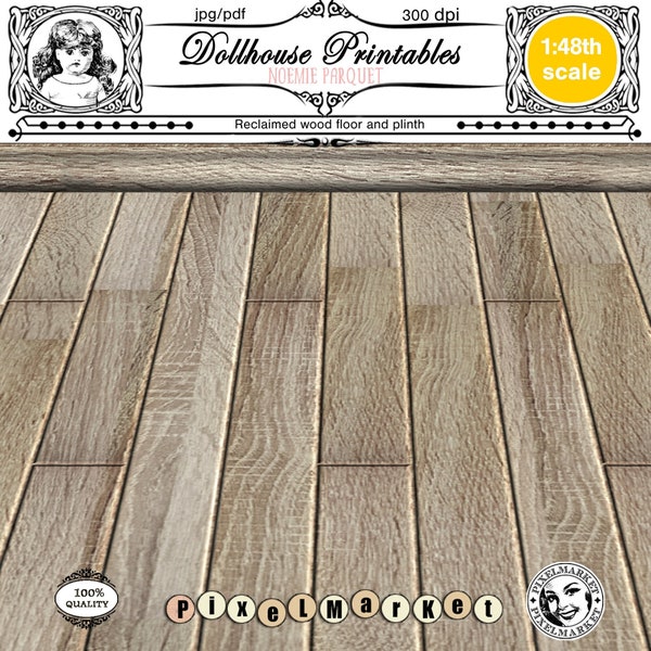 DOLLHOUSE Quarter scale Printable wood floor Reclaimed wooden flooring 1/48 Miniature PARQUET download for doll's house room box diorama