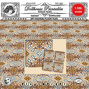 French 1900s Victorian Floor Tile Printable Download - 1/12th Scale for Diorama & Roombox - Miniature Dollhouse Flooring - Instant Download