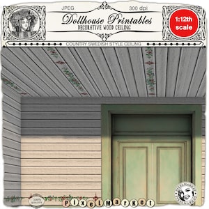 DOLLHOUSE printable CEILING wallpaper Miniature Swedish country farm painted wood ceiling Instant download for 1/12th diorama room box