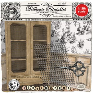 Dollhouse 1/12 scale miniature CHICKEN WIRE Printable wallpaper for covering rustic cabinet, fence, farm decor, room box, Digital download