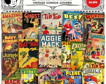 Vintage COMIC BOOK COVERS, Miniature Retro Book, Printable Template Download for 1/12 Dollhouse Children room, Bookshelf and Library decor