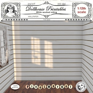 DOLLHOUSE Wallpaper Printable SIDING 1/12 Shiplap board White wooden plank Large sheet Digital download for Diorama Roombox Ceiling