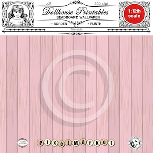 Dollhouse BEADBOARD wallpaper Printable 1/12 Pink SIDING wooden PLANKS Instant download for Farmhouse decor Diorama Roombox Ceiling