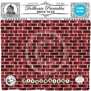 1:24 scale Red Brick Wallpaper Printable brick Texture for Miniature Chimney Fireplace Dollhouse Diorama & Model Building Instant download