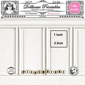 DOLLHOUSE printable WAINSCOT wallpaper Wooden PANELING for 1/6 Playscale miniature decor Digital sheet download Barbie scale wainscoting