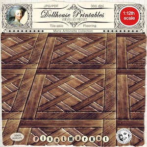 Miniature Versailles parquet flooring Wood floor tile French DOLLHOUSE Printable sheet download for 1:12 scale Book nook DIY Diorama Roombox