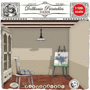 Casa delle bambole provinciale francese in scala 1/12 carta da parati stampabile Muro di gesso rustico Download digitale immediato per diorama della casa delle bambole roombox