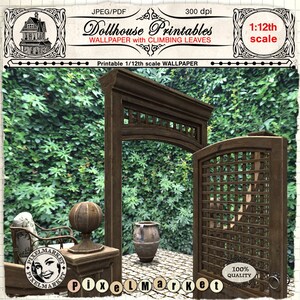 PUPPENHAUS DRUCKBARE Tapete mit Kletterblättern 12th Maßstab Hecke Tapete Digitaler Download für Miniatur Outdoor Diorama Roombox