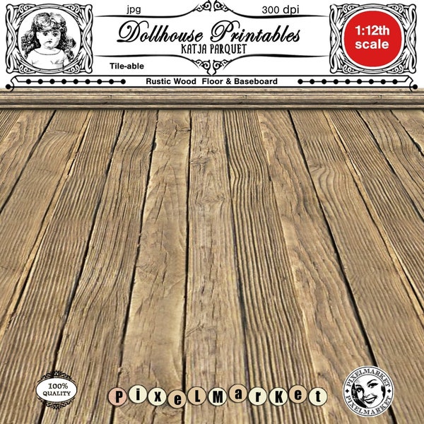 DOLLHOUSE Printable wood floor Rustic wooden flooring 1/12th scale Miniature PARQUET Digital sheet download for doll's house roombox diorama