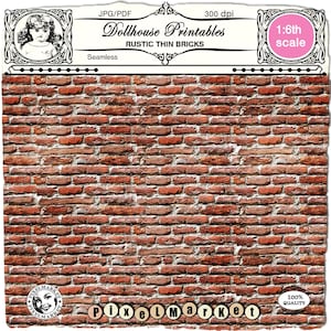 Dollhouse Printable THIN BRICK WALLPAPER Rustic Brick wall Download for 1/6 Miniature Fireplace Decor Rustic Store Front Cottage Diorama