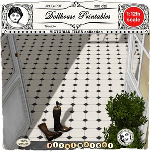 1/12 Victorian Dollhouse Flooring Tiles Printable Elegant Light Beige Floor Wallpaper Instant Download for Miniature decor, Diorama, Roombox