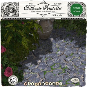 Dollhouse 1/16th Printable flooring COBBLESTONE floor Garden Conservatory pavement Weathered stone Digital Download  Miniature garden Patio