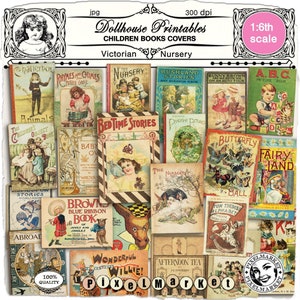 COUVERTURES DE LIVRES POUR PÉPINIÈRES victoriennes Couvertures de livres miniatures pour enfants à l'échelle de jeu Modèle imprimable à télécharger pour la maison de poupée Diorama Roombox Booknook