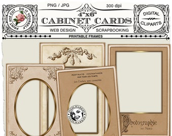 Bilderrahmen Cliparts 6x4 CABINET CARDS French Vintage Papierrahmen Druckbarer Download für Fotografen Scrapbooking Web Design Papercraft