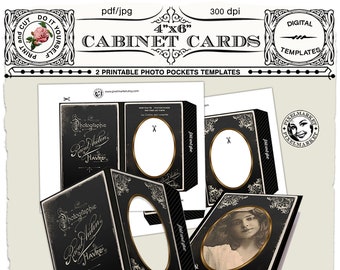 6x4 Photo Pocket Template Set CABINET CARD Bilderrahmen Printable Collage Blatt Vintage Papier Rahmen Download Journal Seite Scrapbooking
