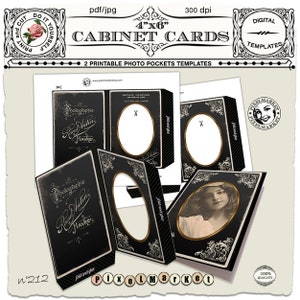 Patron à imprimer de 2 CADRES photo vintage noirs style Victorien Cabinet Card Feuille de Collage pour Photographie, Scrapbooking