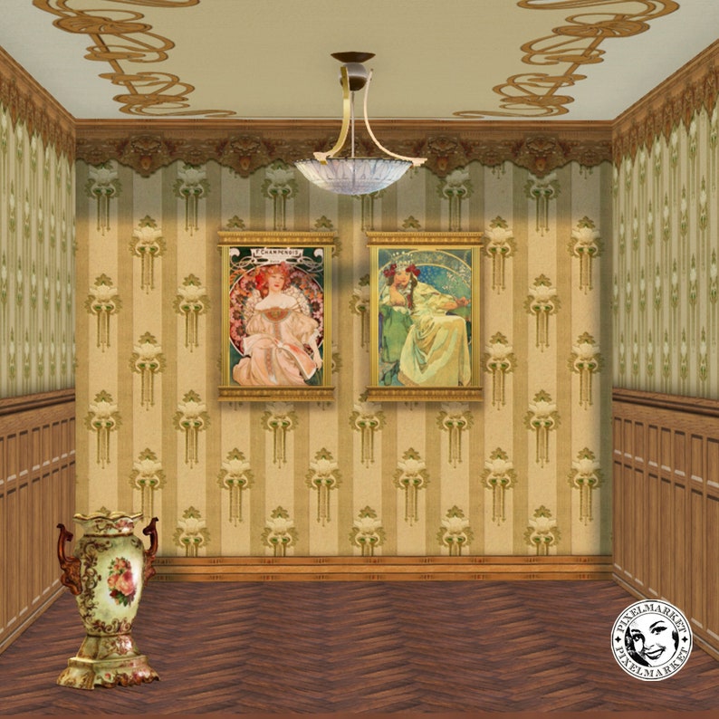 Dollhouse Art Nouveau Wallpaper and Panels Arts & Crafts Etsy